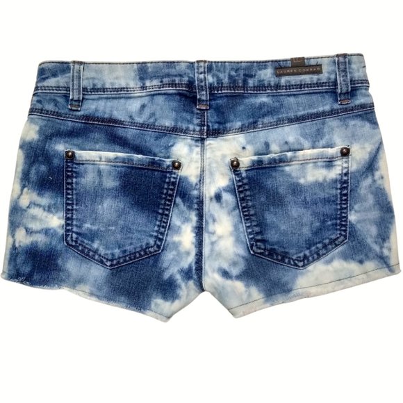 Lauren Conrad Denim Cutoffs sz 0 Jean Shorts Tie Dye 2" upcycled bleach - Picture 3 of 4